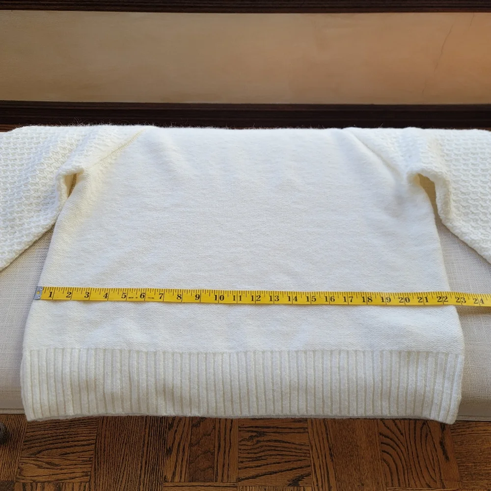 New! J.Crew XXL XX-Large Ivory White Honeycomb Balloon-Sleeve Sweater Top NWT